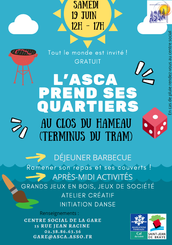  Le samedi 19 juin, au Clos du Hameau (terminus du tram), "L'ASCA prend ses quartiers"