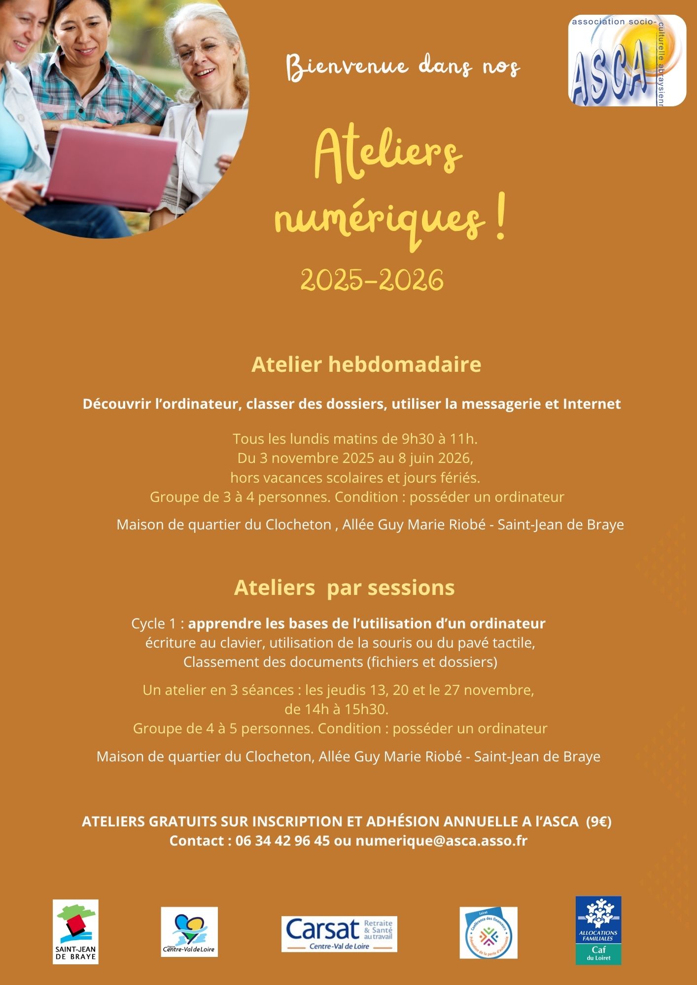 programme des nouveaux ateliers numériques de l'ASCA d'octobre et novembre 2025.
